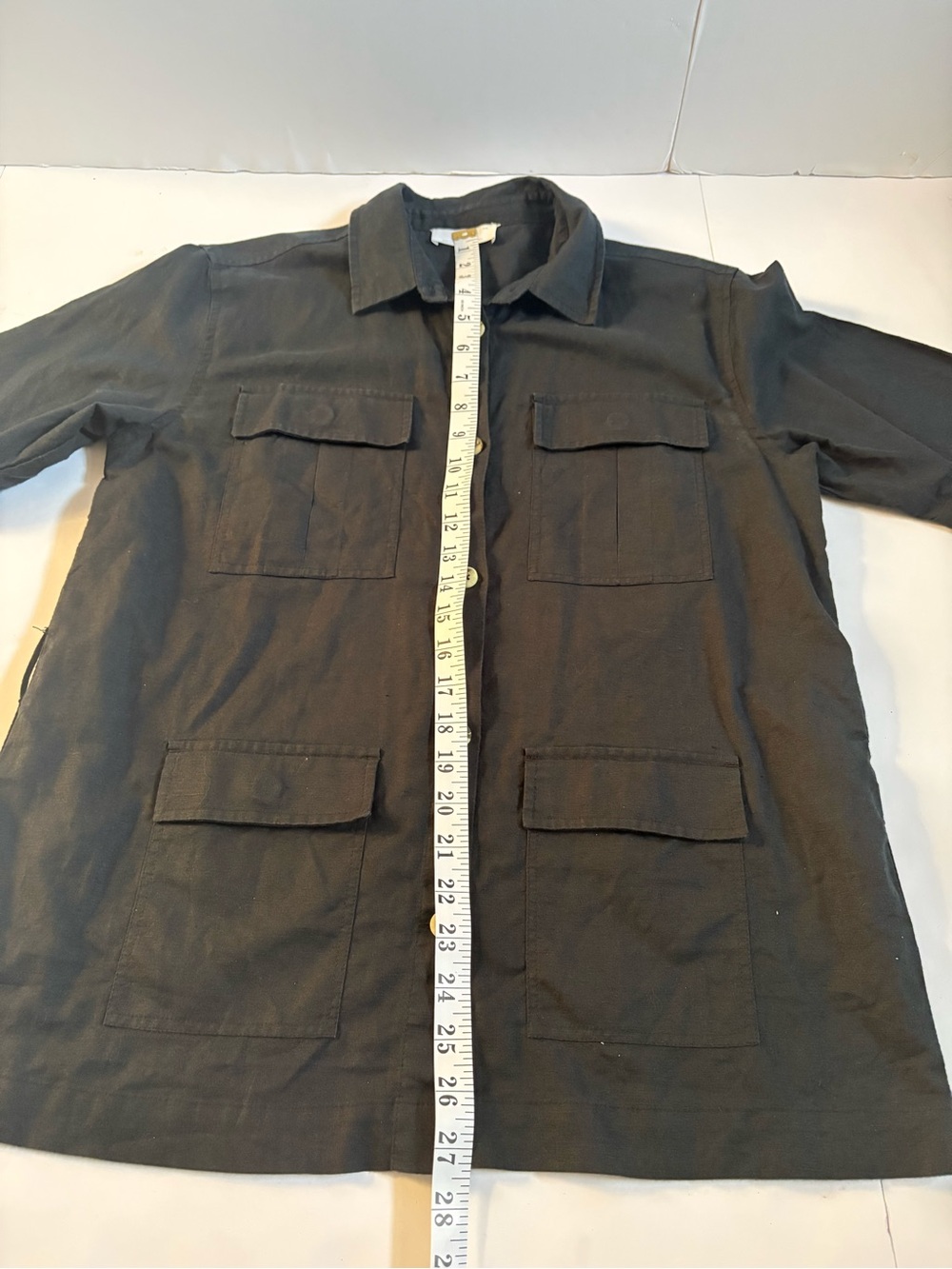 OAK + FORT Black Short-Sleeve linen/cotton, Utility Shirt with Waist Tie Sz M. - Picture 4 of 8